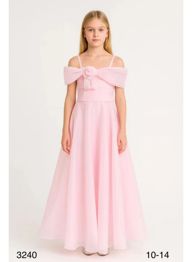 فيا بامبينو Blush Pink Off-Shoulder Rosette Tulle Gown